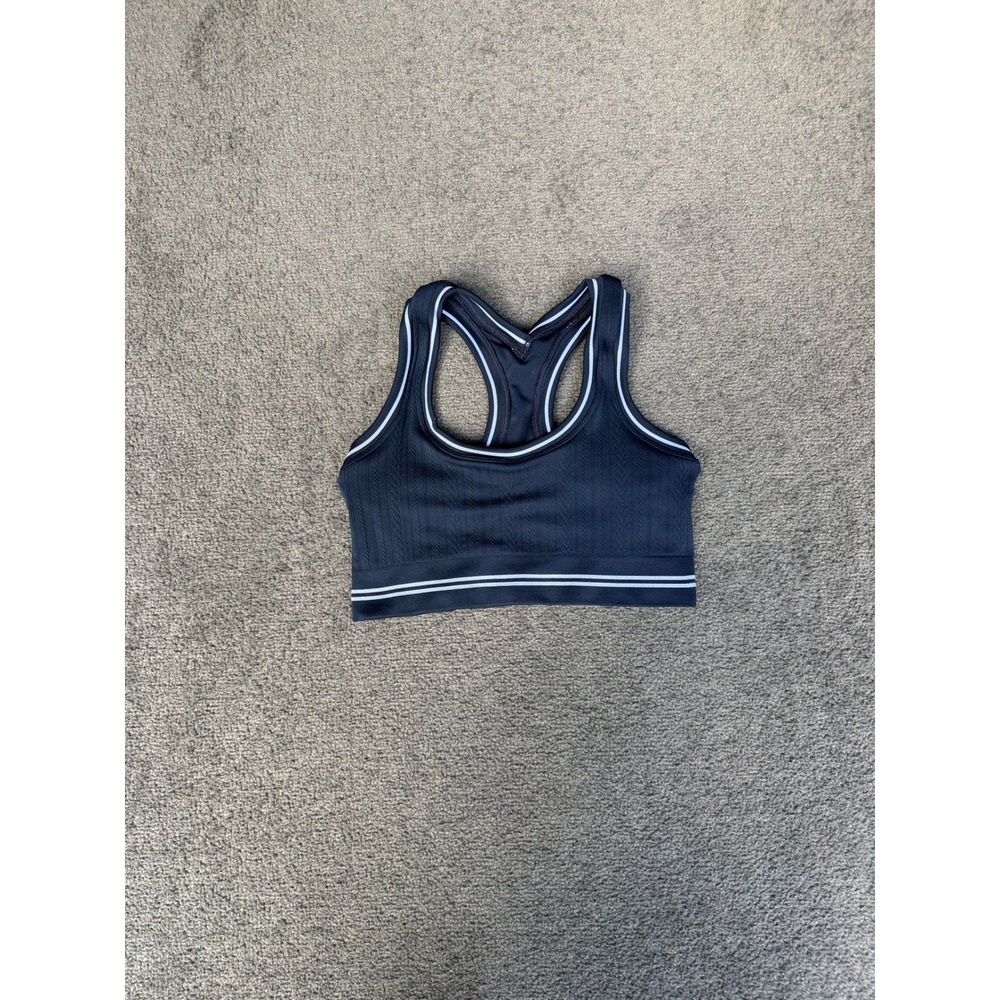 All in Motion Navy Blue Cable Knit Racerback Sports Bra Large Varsity Stripe
